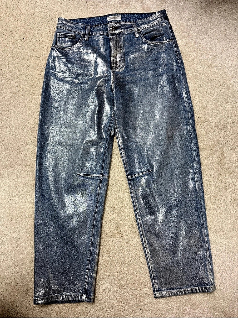 KUT from the Kloth Ashley High Rise Barrel Leg Jeans - Silver Foil